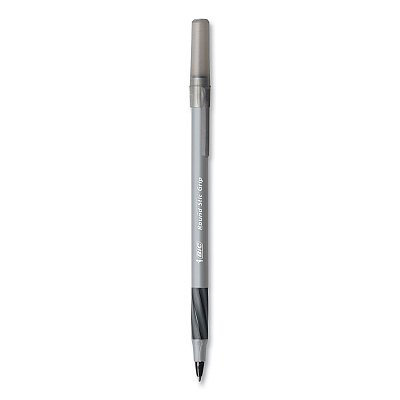 BIC Round Stic Grip Xtra Comfort Ballpoint Pen, Medium 1 mm, Black Ink, Gray/Black, 24/Box, 6 Boxes/Pack (BICGSMG144EBLK)
