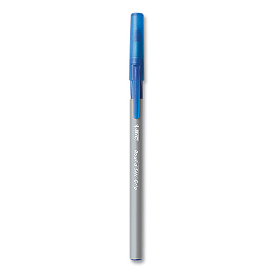 BIC Round Stic Grip Xtra Comfort Ballpoint Pen, Medium 1 mm, Blue Ink, Gray/Blue Barrel, 24/Box, 6 Boxes/Pack (BICGSMG144EBLU)