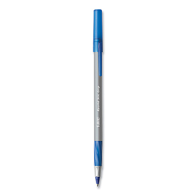 BIC Round Stic Grip Xtra Comfort Ballpoint Pen, Medium 1 mm, Blue Ink, Gray/Blue Barrel, 24/Box, 6 Boxes/Pack (BICGSMG144EBLU)