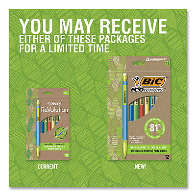 BIC ReVolution Mechanical Pencil, 0.7 mm, HB (#2), Black Lead, Assorted Barrel Colors, 12/Pack (BICMPE12BLK)