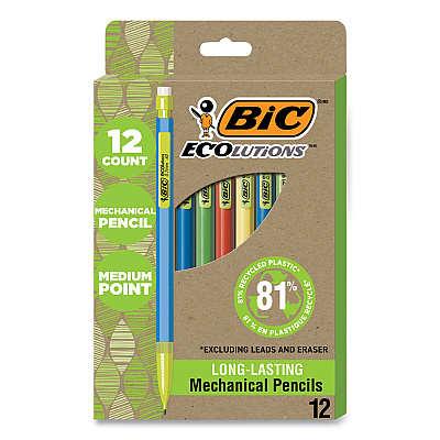 BIC ReVolution Mechanical Pencil, 0.7 mm, HB (#2), Black Lead, Assorted Barrel Colors, 12/Pack (BICMPE12BLK)