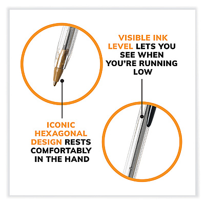 BIC Cristal Xtra Smooth Ballpoint Pen, Stick, Medium 1 mm, Black Ink, Clear Barrel, 24/Box, 6 Boxes/Pack (BICMS144EBLK)