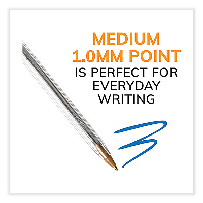 BIC Cristal Xtra Smooth Ballpoint Pen, Stick, Medium 1 mm, Blue Ink, Clear Barrel, 24/Box, 6 Boxes/Pack (BICMS144EBLU)
