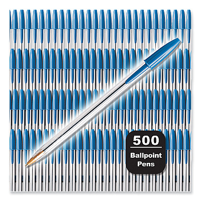 BIC Cristal Xtra Smooth Ballpoint Pen, Stick, Medium 1 mm, Blue Ink, Clear Barrel, 500/Pack (BICMS500EBLU)