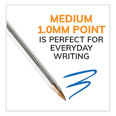 BIC Cristal Xtra Smooth Ballpoint Pen, Stick, Medium 1 mm, Blue Ink, Clear Barrel, 500/Pack (BICMS500EBLU)