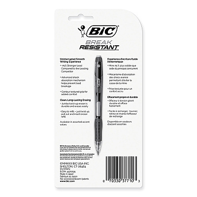 BIC Break-Resistant Mechanical Pencils with Erasers, 0.7 mm, HB (#2), Black Lead, Assorted Barrel Colors, 2/Pack (BICMV7PRP2BLK)