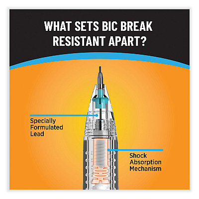 BIC Break-Resistant Mechanical Pencils with Erasers, 0.7 mm, HB (#2), Black Lead, Assorted Barrel Colors, 2/Pack (BICMV7PRP2BLK)