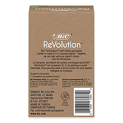 BIC ReVolution Permanent Markers, Fine Bullet Tip, Assorted Colors, 36/Pack (BICPMER36AST)