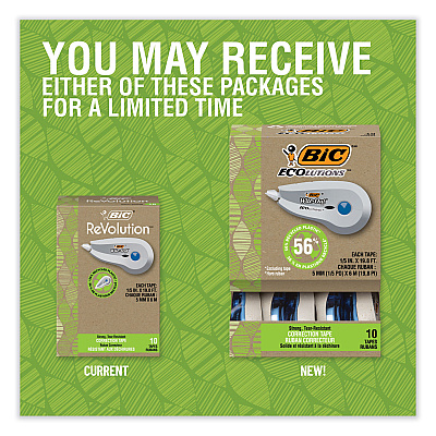 BIC Wite-Out Brand Ecolutions Correction Tape, Non-Refillable, White, 0.2" x 19.8 ft, 10/Pack (BICWOET10WHI)