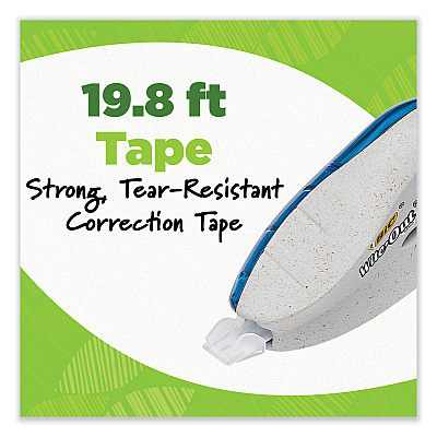 BIC Wite-Out Brand Ecolutions Correction Tape, Non-Refillable, White,  0.2" x 19.8 ft, 2/Pack (BICWOET21WHI)