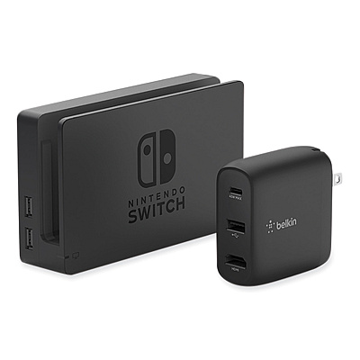 Belkin Connect 46.5W Multi-Port Power Hub for USB-C Laptop or Nintendo Switch, 3 Ports, Black (BLKAVC010TTBK)