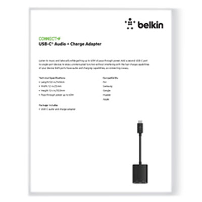 Belkin USB-C Audio+Charge Adapter, Black (F7U081BTBLK)