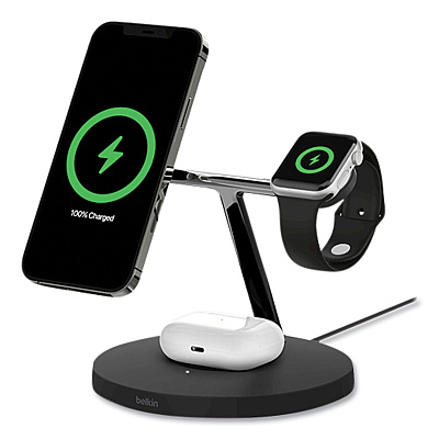 Belkin BOOST CHARGE Pro 3-in-1 Wireless Charger, 15 W, Black (BELWIZ017TTBK)