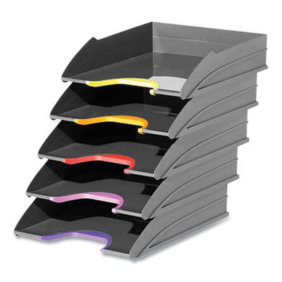 Durable VARICOLOR 5-Compartment Stackable Plastic Letter Tray Set, Letter to Folio Size Files, 10.39 x 13.23 x 2.91, Anthracite Gray (DBL770557)