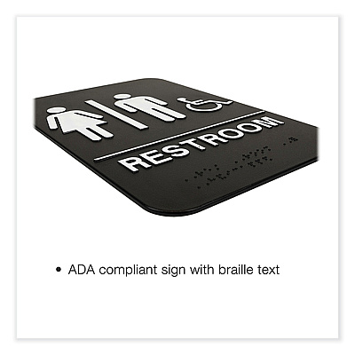 General Printing & Design Indoor/Outdoor Restroom Sign with Braille Text and Wheelchair, 6" x 9", Black Face, White Graphics, 3/Pack (EXOHD0036S)