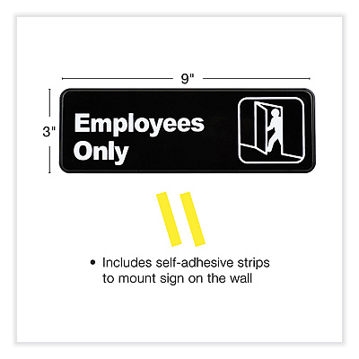 General Printing & Design Employees Only Indoor/Outdoor Wall Sign, 9" x 3", Black Face, White Graphics, 3/Pack (EXOHD0050S)
