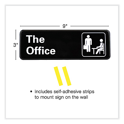 General Printing & Design The Office Indoor/Outdoor Wall Sign, 9" x 3", Black Face, White Graphics, 2/Pack (EXOHD0064S)