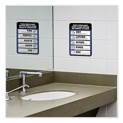 General Printing & Design Employees Must Wash Hands Indoor Wall Sign, 5" x 7", Black/Blue/White Face, Black/Blue Graphics, 2/Pack (EXOHD0171S)