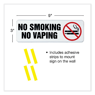 General Printing & Design No Smoking No Vaping Indoor/Outdoor Wall Sign, 9" x 3", Black Face, Black/Red Graphics, 4/Pack (EXOHD0175S)