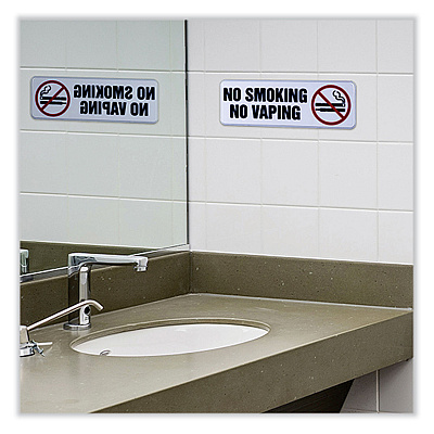 General Printing & Design No Smoking No Vaping Indoor/Outdoor Wall Sign, 9" x 3", Black Face, Black/Red Graphics, 4/Pack (EXOHD0175S)