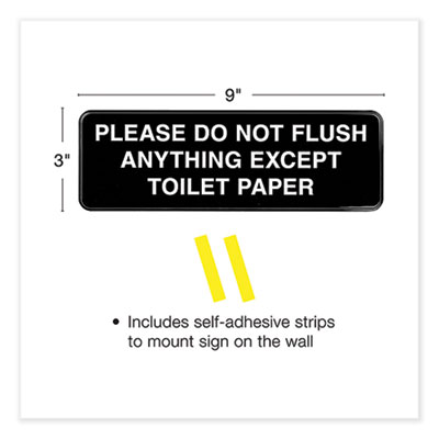 General Printing & Design Please Do Not Flush Indoor/Outdoor Wall Sign, 9" x 3", Black Face, White Graphics, 3/Pack (EXOHD0255S)