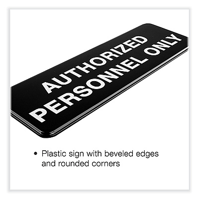 General Printing & Design Authorized Personnel Only Indoor/Outdoor Wall Sign, 9" x 3", Black Face, White Graphics, 3/Pack (EXOHD0262S)