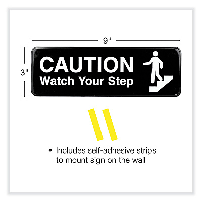 General Printing & Design Caution Watch Your Step Indoor/Outdoor Wall Sign, 9" x 3", Black Face, White Graphics, 3/Pack (EXOHD0268S)