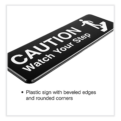 General Printing & Design Caution Watch Your Step Indoor/Outdoor Wall Sign, 9" x 3", Black Face, White Graphics, 3/Pack (EXOHD0268S)