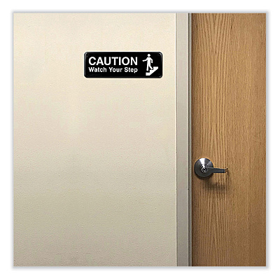 General Printing & Design Caution Watch Your Step Indoor/Outdoor Wall Sign, 9" x 3", Black Face, White Graphics, 3/Pack (EXOHD0268S)