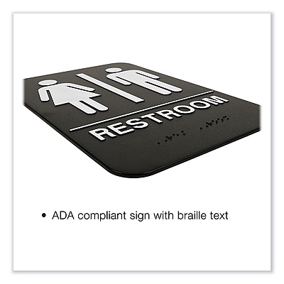 General Printing & Design Indoor/Outdoor Restroom with Braille Text, 6" x 9", Black Face, White Graphics, 3/Pack (EXOHD0275S)
