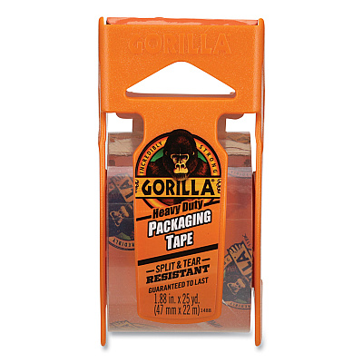 Gorilla Heavy Duty Packaging Tape with Dispenser, 1.88" x 25 yds, Clear, 4/Pack (GOR102680)