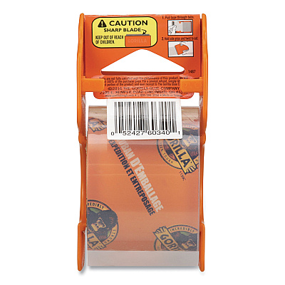 Gorilla Heavy Duty Packaging Tape with Dispenser, 1.88" x 25 yds, Clear, 4/Pack (GOR102680)