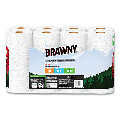 Brawny Tear-A-Square Perforated Kitchen Roll Towels, Double Roll, 2-Ply, 11" x 11", White, 120 Sheets/Roll, 8 Rolls/Pack (GPC443665)