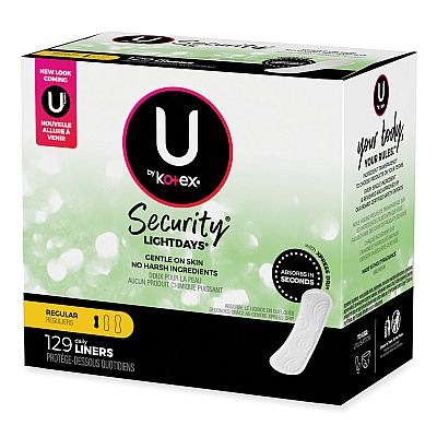 U by U by U by Kotex Security Lightdays Liners, Unscented, 129/Pack (49060)