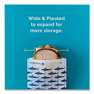 Lunchskins Peel and Seal Sandwich Bag with Closure Strip, 6.3" x 2" x 7.9", Blue Sharks/White, 50/Box (LCH854735005904)