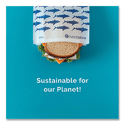 Lunchskins Peel and Seal Sandwich Bag with Closure Strip, 6.3" x 2" x 7.9", Blue Sharks/White, 50/Box (LCH854735005904)