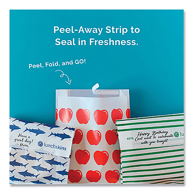 Lunchskins Peel and Seal Sandwich Bag with Closure Strip, 6.3" x 2" x 7.9", Red Apples/White, 50/Box (LCH854735005911)