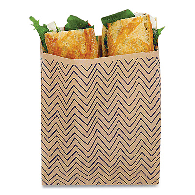 Lunchskins XL Sandwich Bag with Resealable Stickers, 7.1" x 2" x 9.1", Black Stripes/Natural Kraft, 50/Box (LCH860000586764)