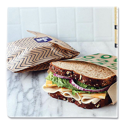 Lunchskins XL Sandwich Bag with Resealable Stickers, 7.1" x 2" x 9.1", Black Stripes/Natural Kraft, 50/Box (LCH860000586764)