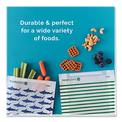 Lunchskins Paper Sandwich Bag, XL Sandwich, 7.1" x 2" x 9.4", Green Stripes/White, 50/Box (LCH865772000494)