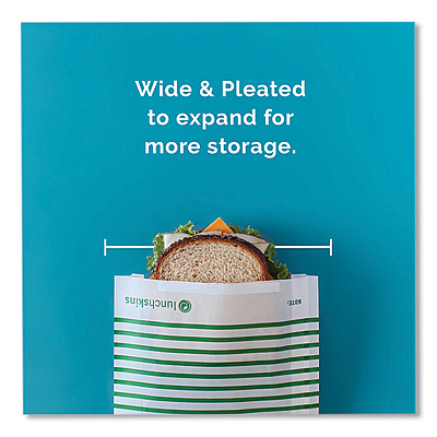 Lunchskins Paper Sandwich Bag, XL Sandwich, 7.1" x 2" x 9.4", Green Stripes/White, 50/Box (LCH865772000494)