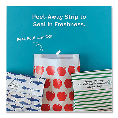 Lunchskins Paper Sandwich Bag, XL Sandwich, 7.1" x 2" x 9.4", Green Stripes/White, 50/Box (LCH865772000494)