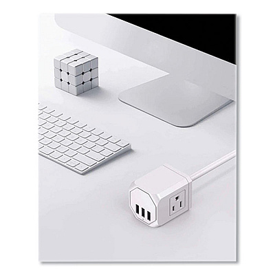 LAX Gadgets 3-Outlet 3-USB Port Surge Protector, 3 AC Outlets/3 USB Ports, 5 ft Cord, White (OUT3X3WH)