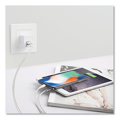 LAX Gadgets Dual USB Port Wall Charger, USB-A Port/USB-C Port, White (WLL2PWHT)