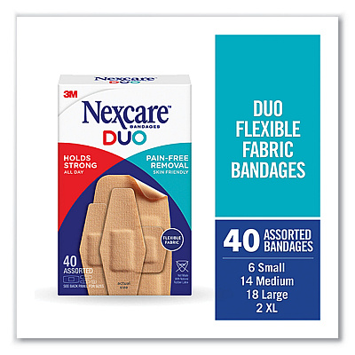 3M Nexcare DUO Bandages, Plastic, Assorted Sizes, 40/Pack (MMMDSA40)