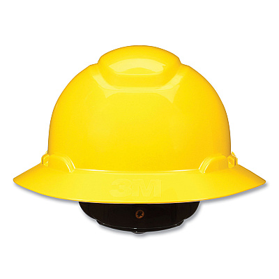 3M SecureFit Full Brim Hard Hat with Uvicator, Four-Point Ratchet Suspension, Yellow (MMMH802SFRUV)