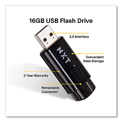 NXT Technologies USB 2.0 Type-A Flash Drive, 16 GB, Black (61118)