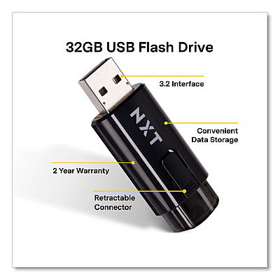 NXT Technologies USB 3.2 Type-A Flash Drive, 32 GB, Black (61121)