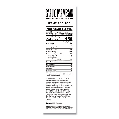 Performance Food Group Garlic Parmesan Pretzel Sticks, 3 oz Bag, 15/Carton (POY00557)