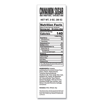 Performance Food Group Cinnamon Sugar Pretzel Sticks, 3 oz Bag, 15/Carton (POY00583)
